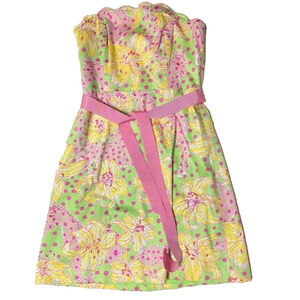 Lilly Pulitzer Womens Strapless Floral Cotton Summer Dress Pink Green 8